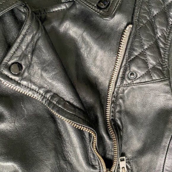 All Saints Quilted Leather Biker Jacket Size 6 - Picture 4 of 8